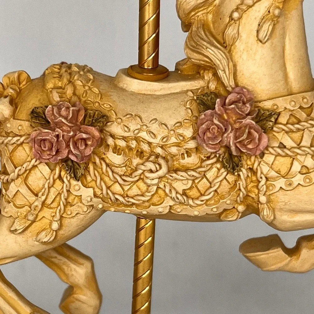 Vintage Carousel Horse Music Box WORKING Carousel Waltz Floral Gold Tone